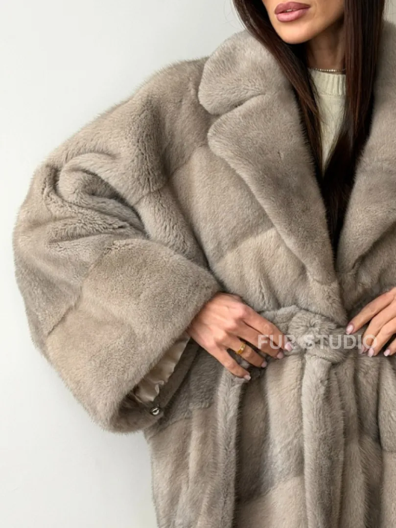 Норковый полушубок в натуральном цвете Silver - фото 1