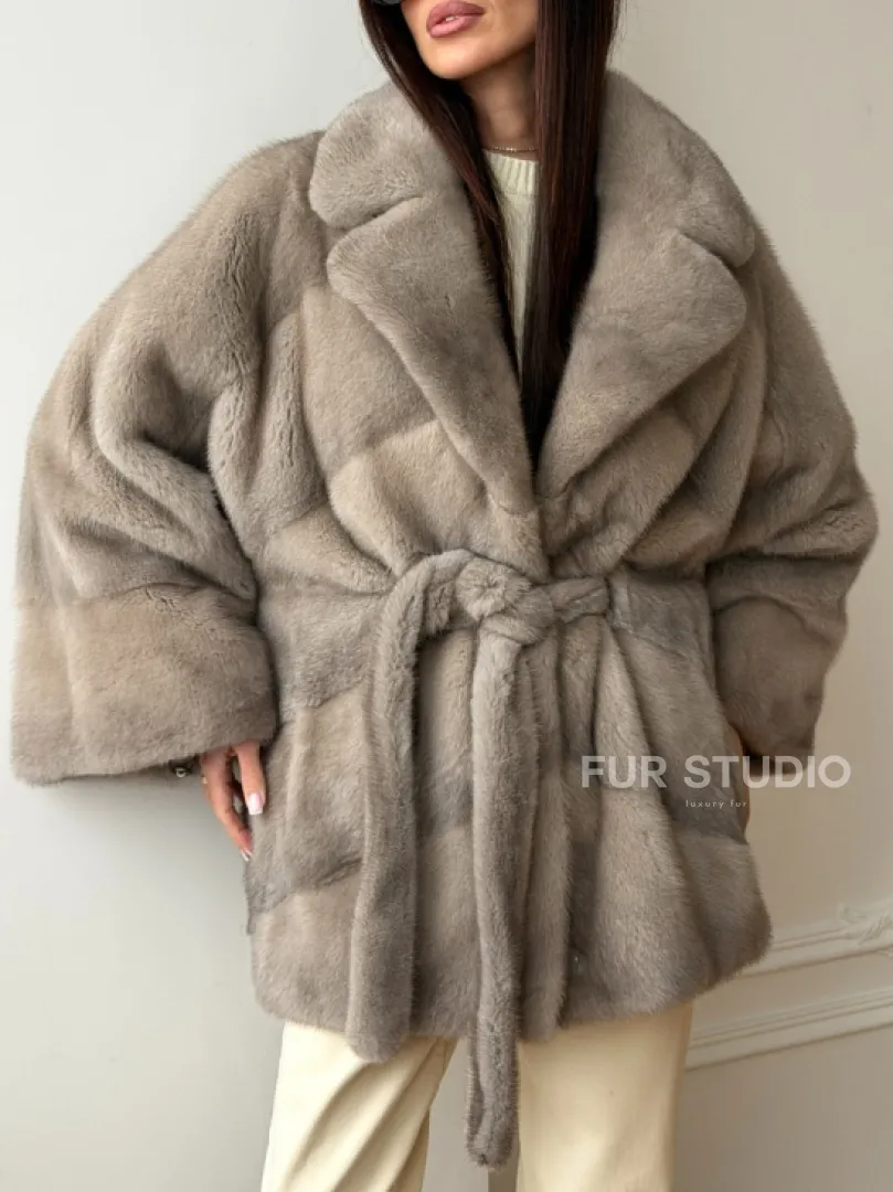 Норковый полушубок в натуральном цвете Silver - фото 4