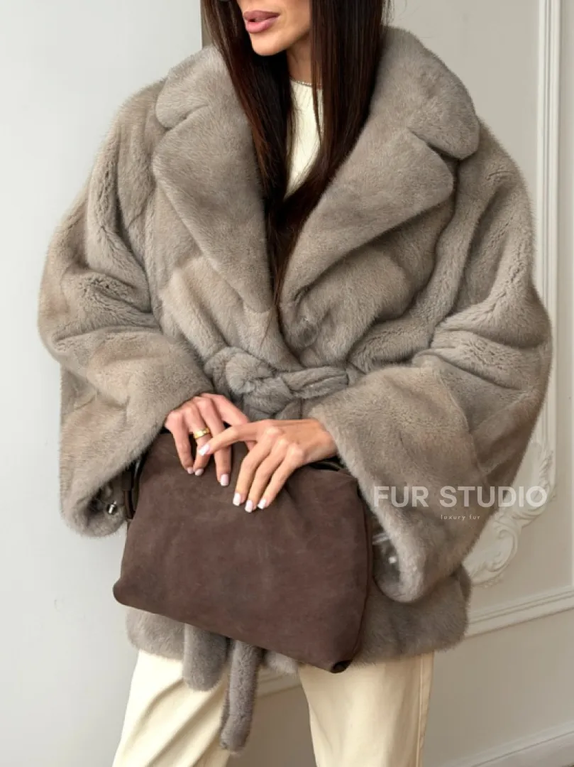 Норковый полушубок в натуральном цвете Silver