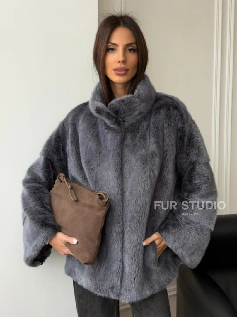 Короткая норковая шуба - стойка воротник