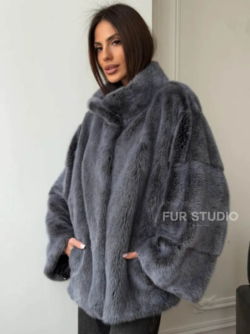 Короткая норковая шуба - стойка воротник - фото 7