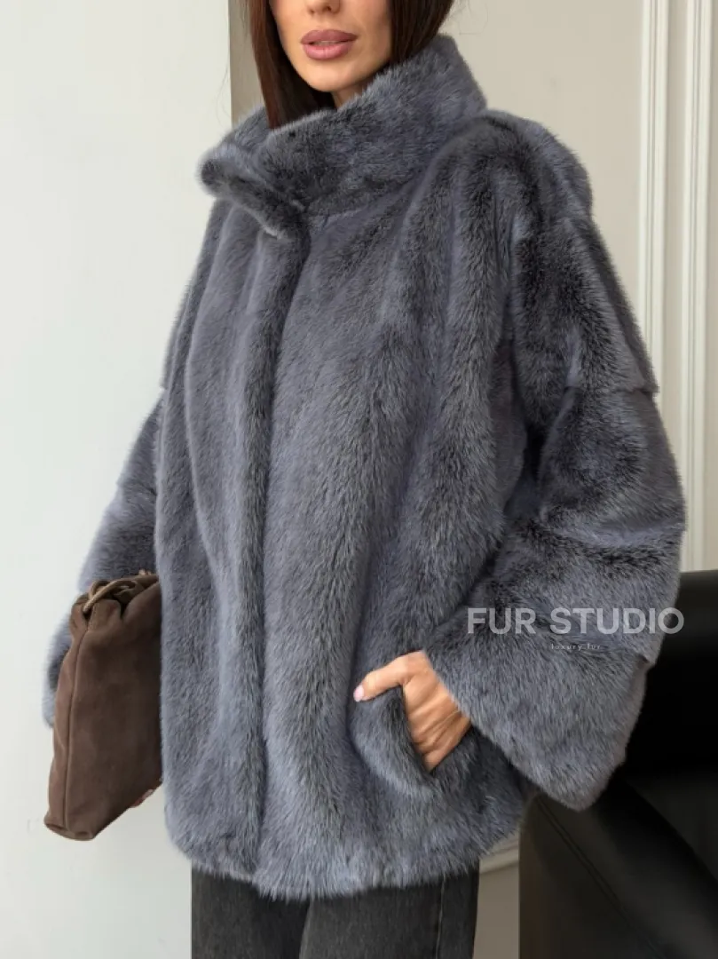 Короткая норковая шуба - стойка воротник - фото 3