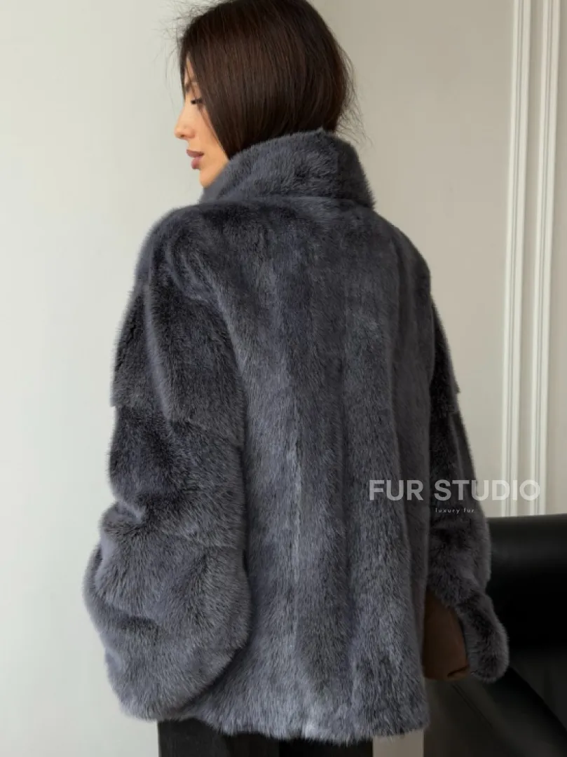 Короткая норковая шуба - стойка воротник - фото 4