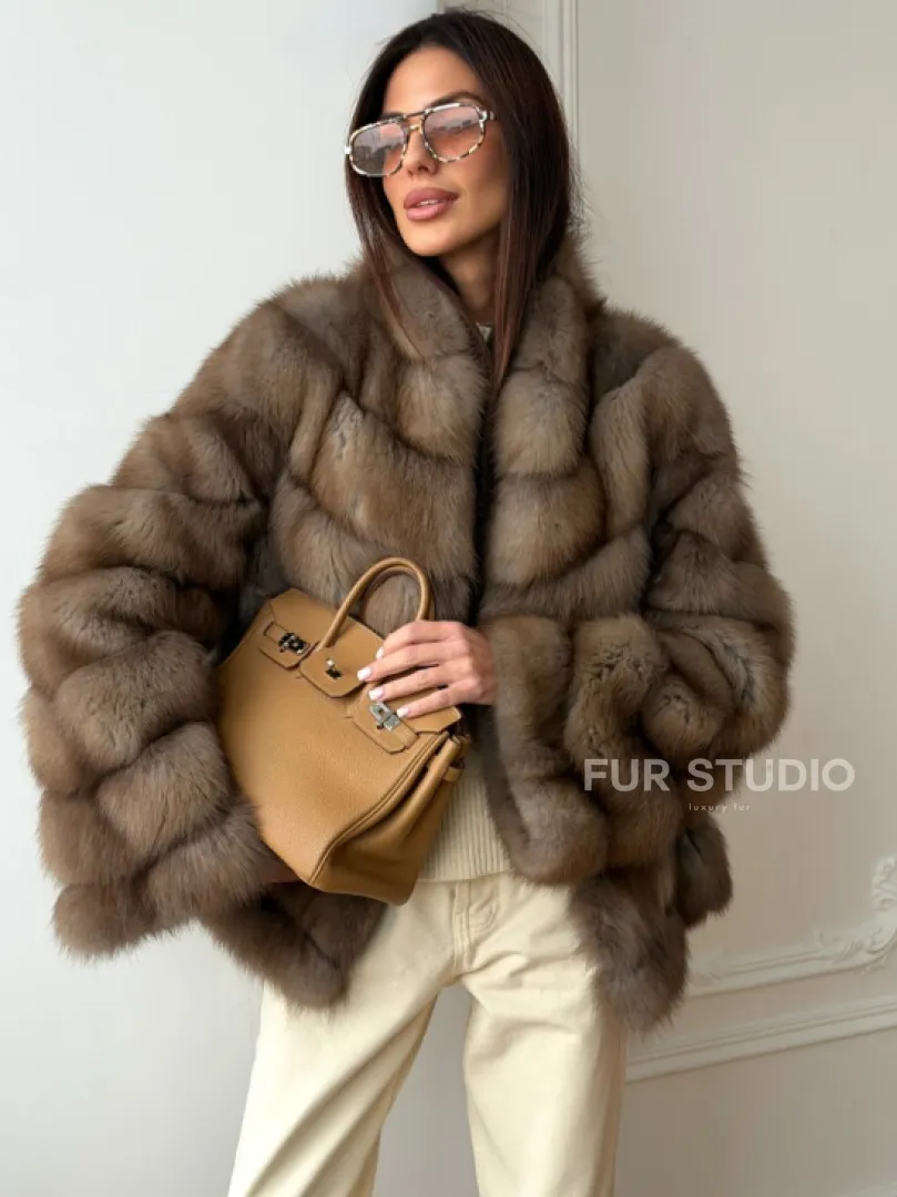 Шуба из меха куницы - рукава косичкой - фото 0