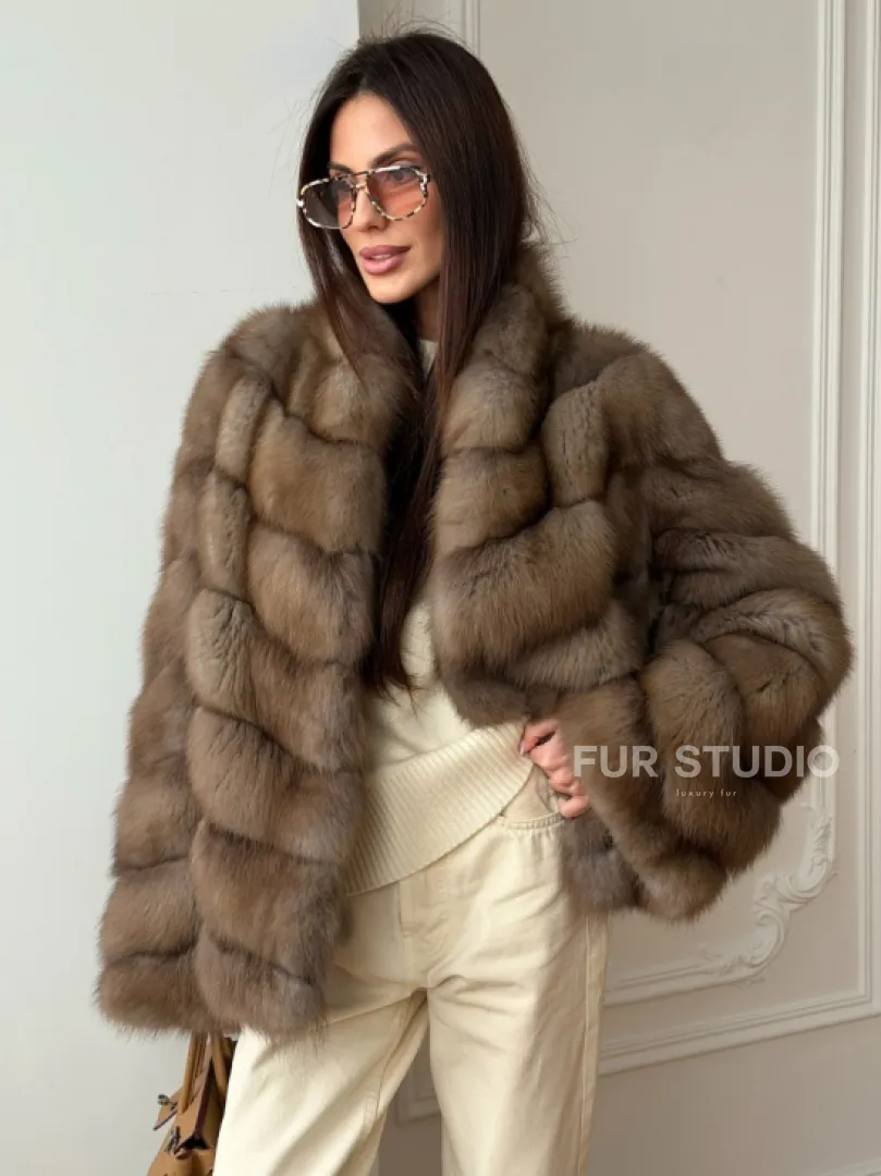 Шуба из меха куницы - рукава косичкой - фото 6