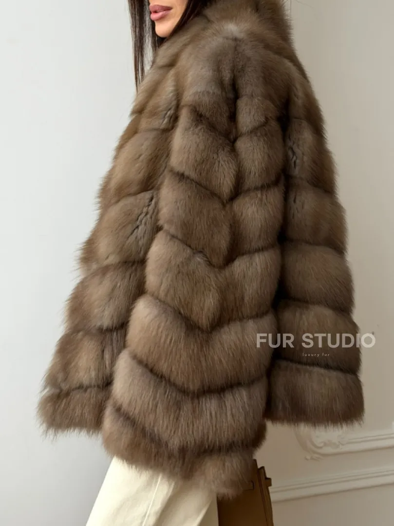 Шуба из меха куницы - рукава косичкой - фото 1