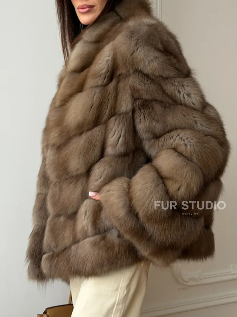 Шуба из меха куницы - рукава косичкой - фото 2