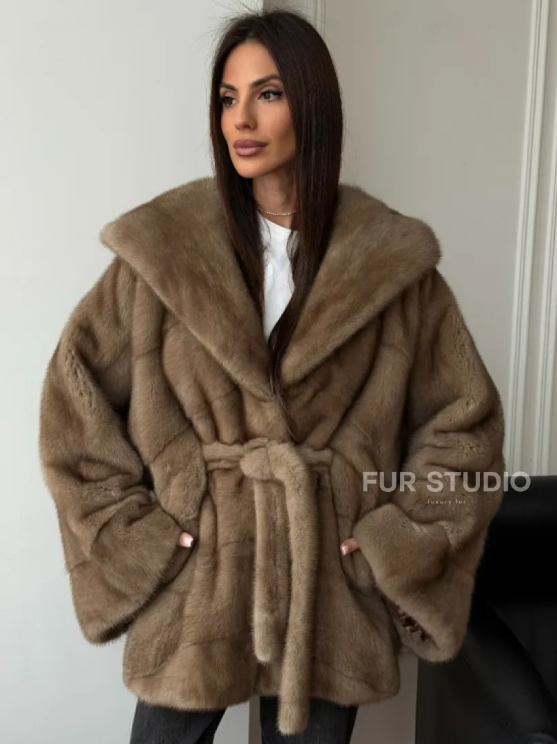 Норковая шуба пастель с капюшоном - фото 0