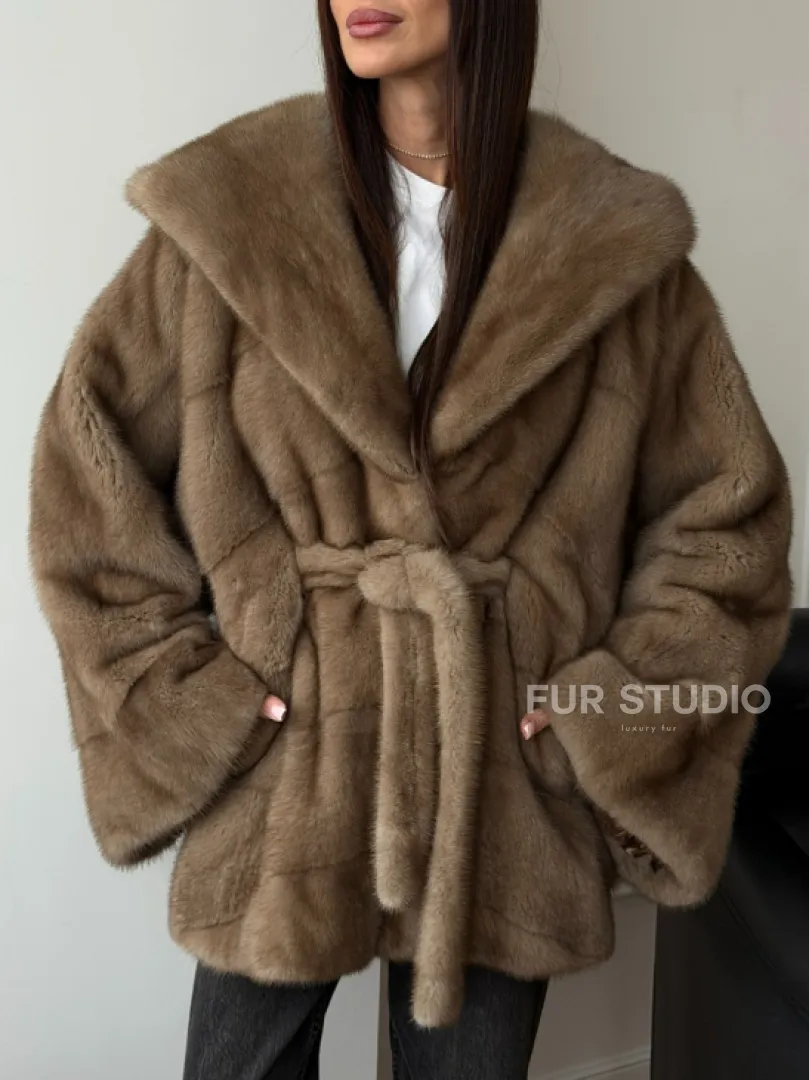 Норковая шуба пастель с капюшоном - фото 5