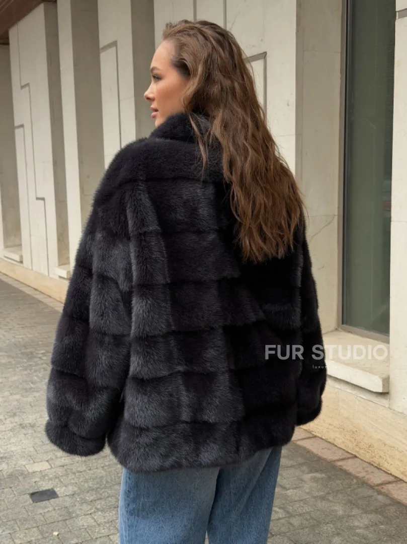 Норковая куртка на молнии - графит