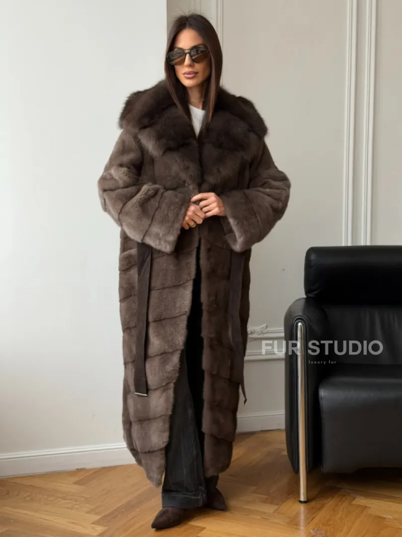 Шуба-кимоно с капюшоном куница