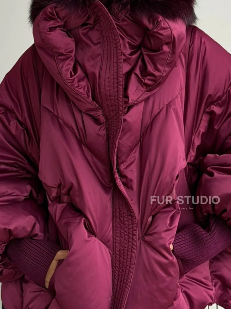 Пуховик с мехом чернобурки