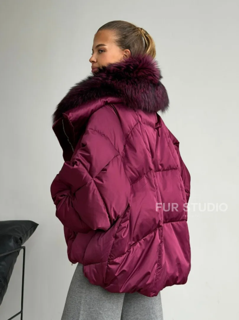 Пуховик с мехом чернобурки