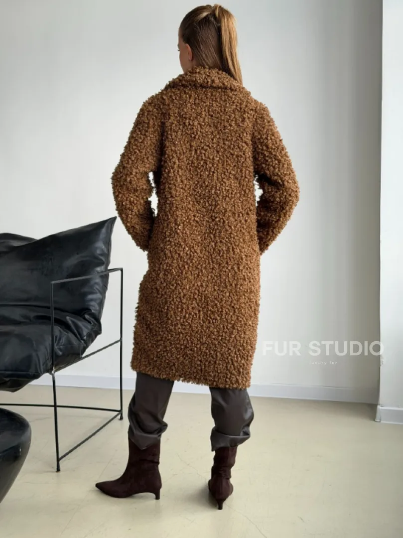 Коричневая двухсторонняя дубленка из экомеха