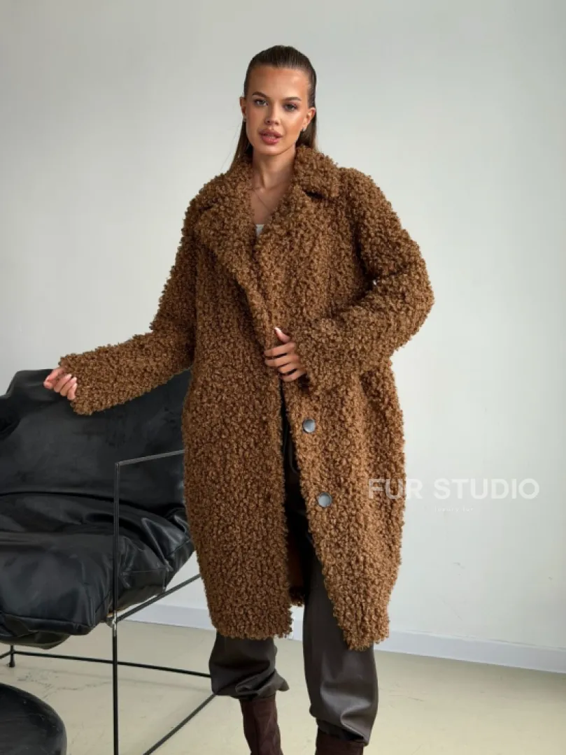 Коричневая двухсторонняя дубленка из экомеха - фото 8