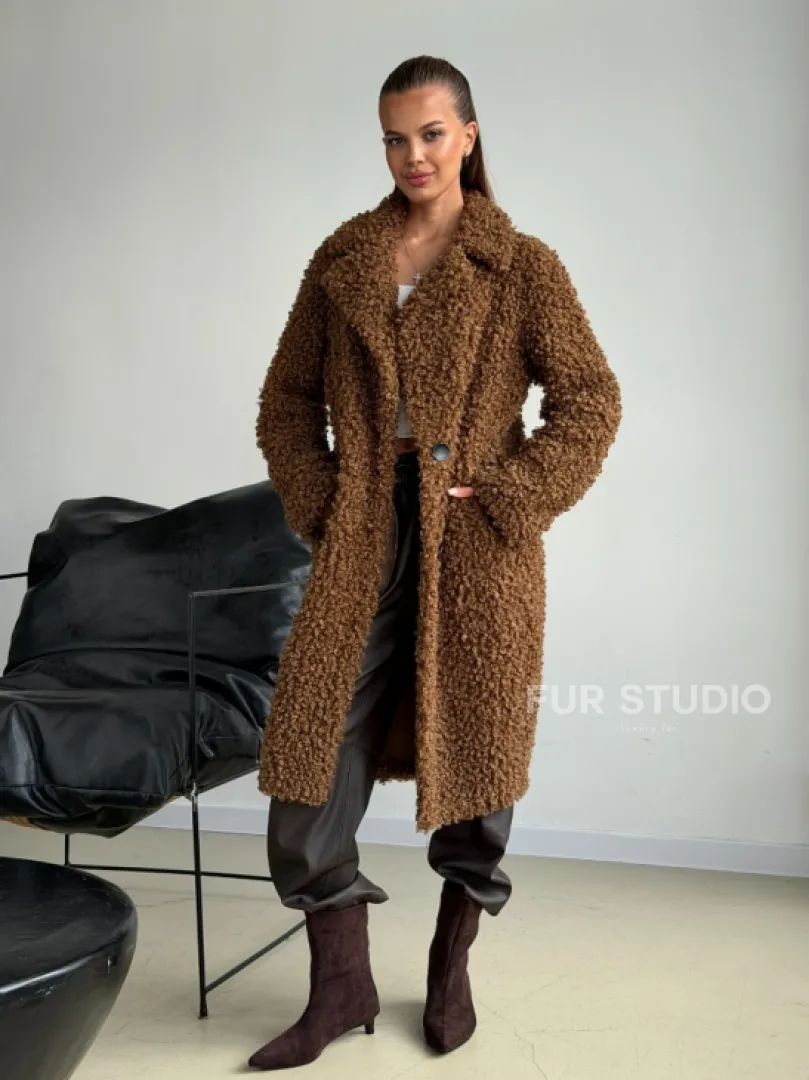 Коричневая двухсторонняя дубленка из экомеха - фото 9