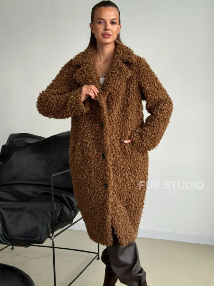 Коричневая двухсторонняя дубленка из экомеха