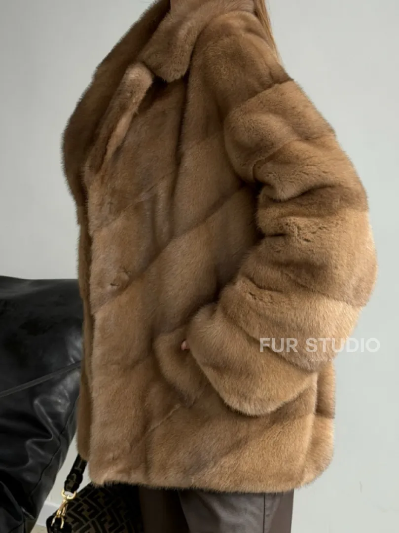 Норковый полушубок - английский воротник - фото 3