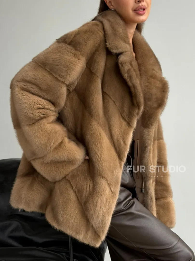 Норковый полушубок - английский воротник - фото 4