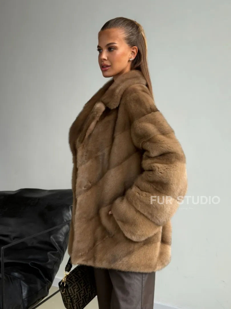 Норковый полушубок - английский воротник
