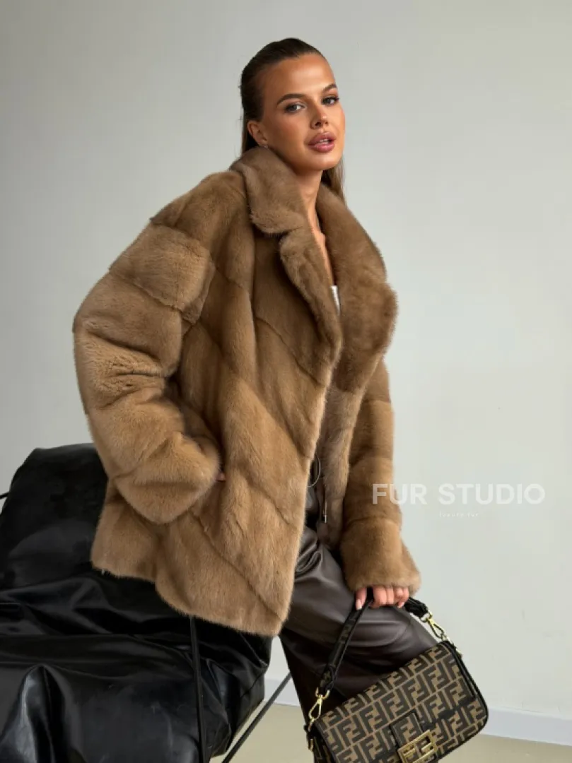 Норковый полушубок - английский воротник