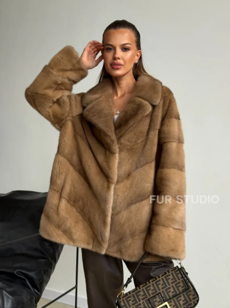 Норковый полушубок - английский воротник - фото 11