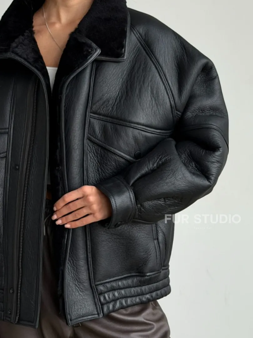 Черная натуральная дубленка из овчины - фото 1