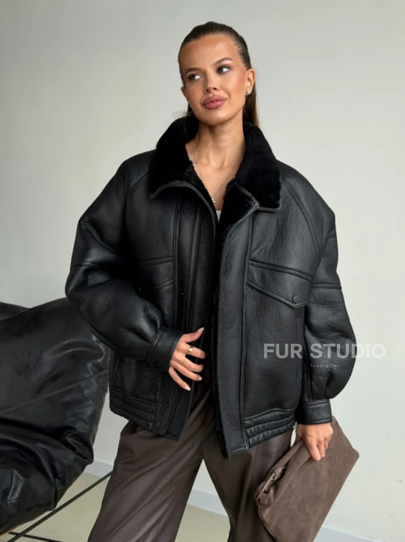 Черная натуральная дубленка из овчины - фото 3