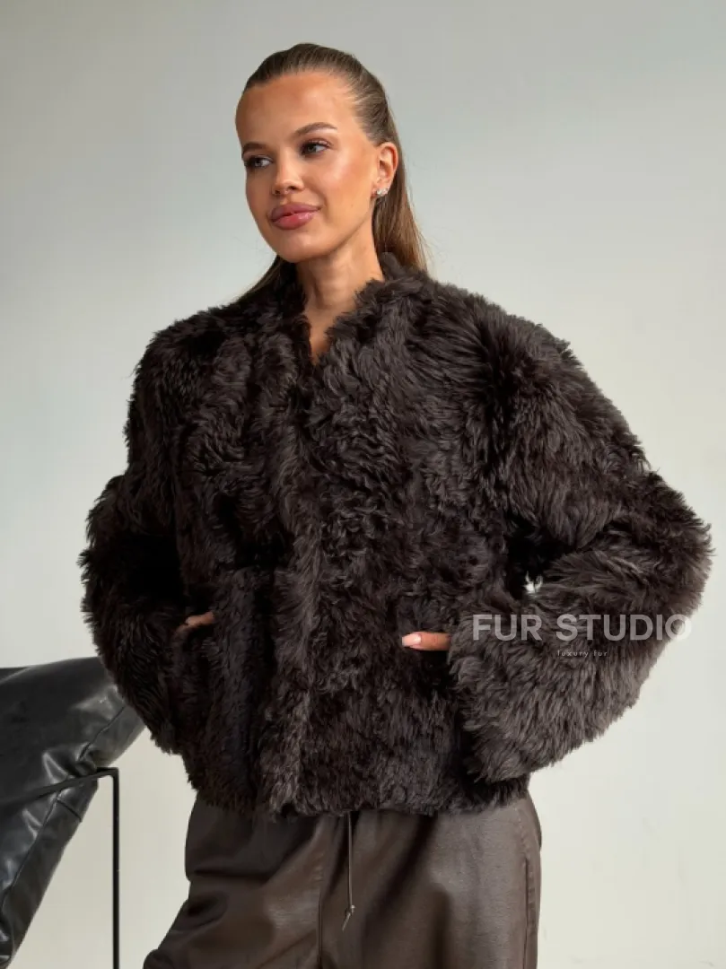 Дубленка кроп-топ из овчины калган