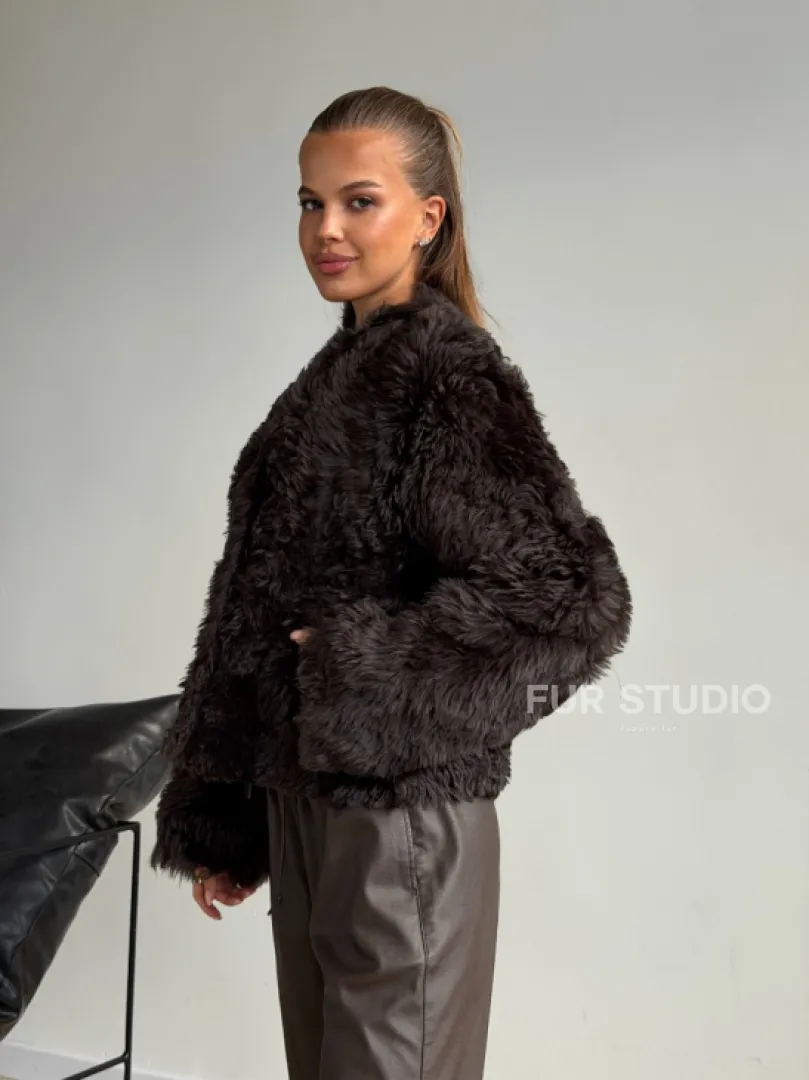 Дубленка кроп-топ из овчины калган