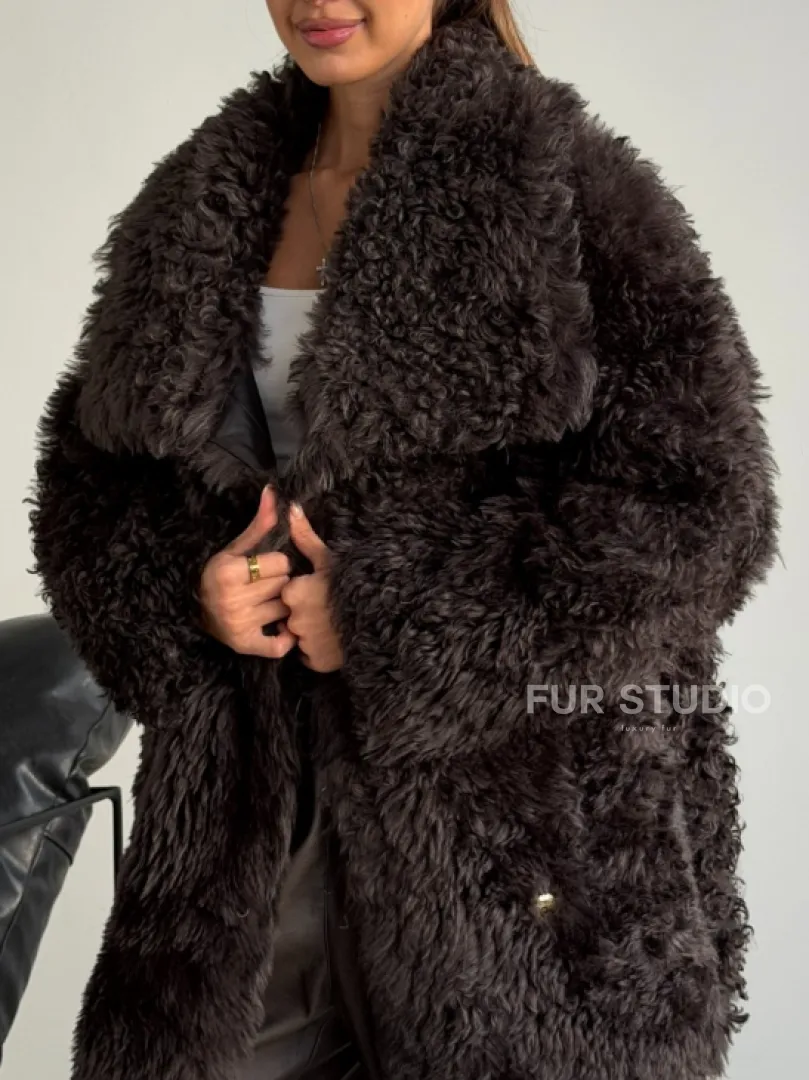 Дублёнка коричневая из овчины - тиградо