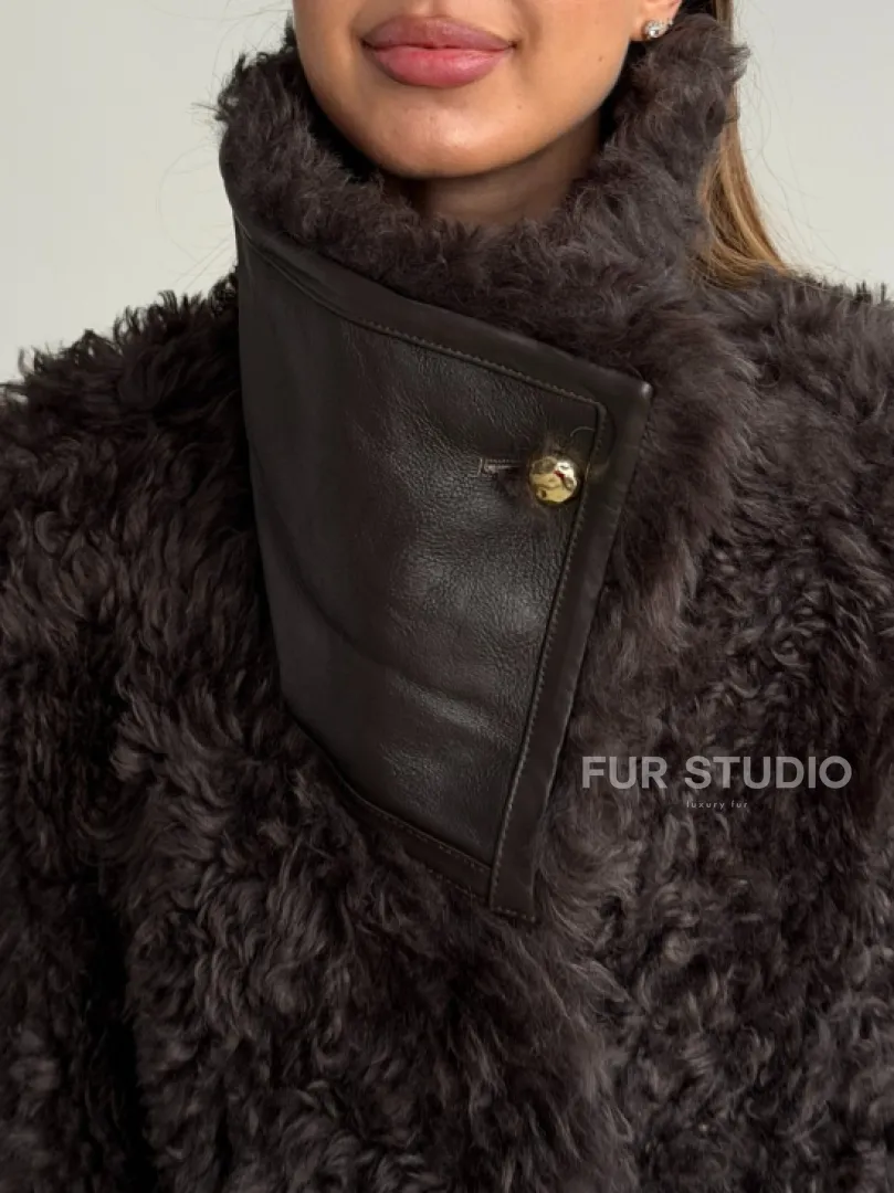 Дублёнка коричневая из овчины - тиградо