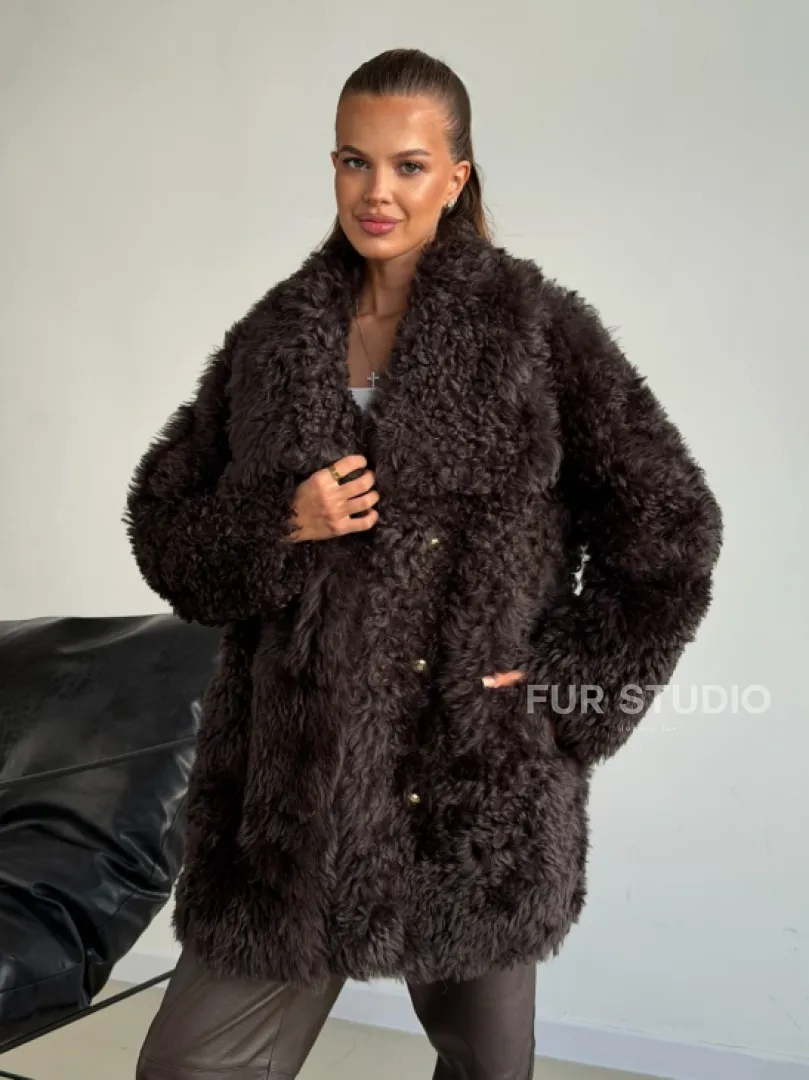 Дублёнка коричневая из овчины - тиградо