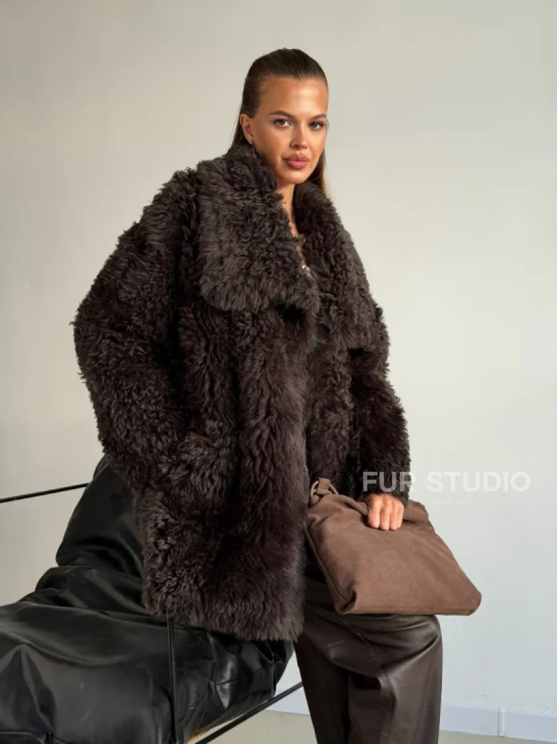 Дублёнка коричневая из овчины - тиградо - фото 8