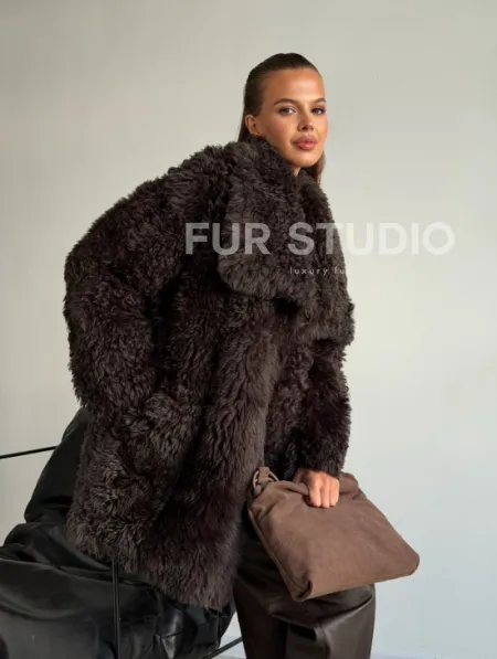 Дублёнка коричневая из овчины - тиградо - фото 9