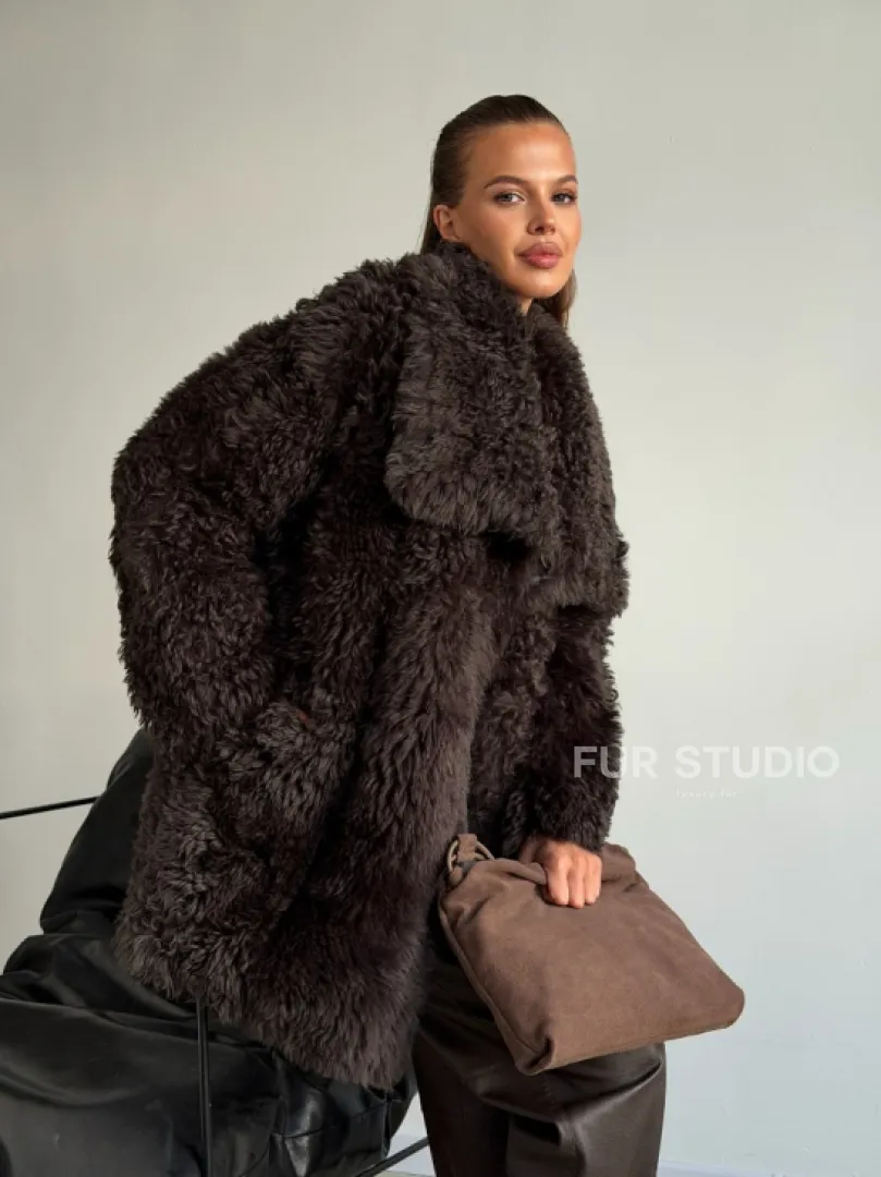 Дублёнка коричневая из овчины - тиградо - фото 9