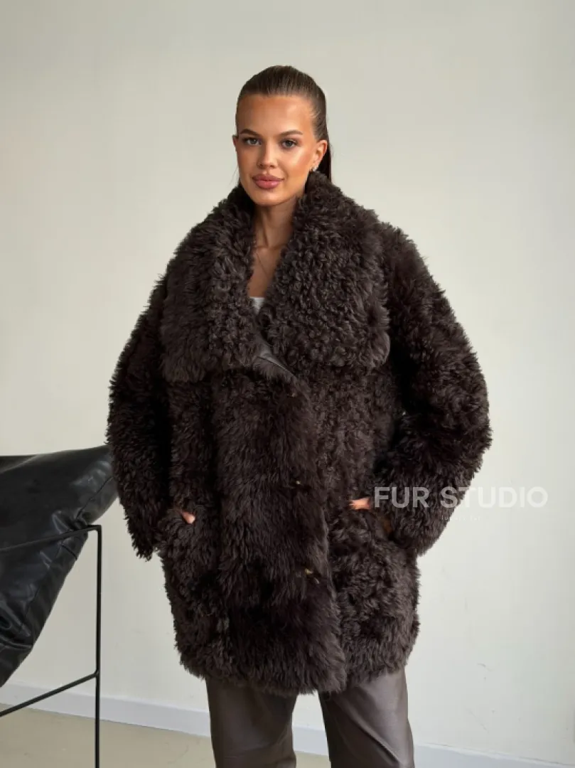 Дублёнка коричневая из овчины - тиградо