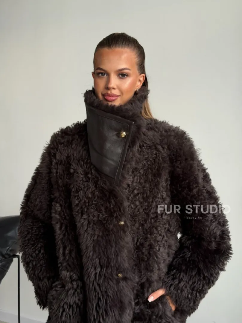 Дублёнка коричневая из овчины - тиградо - фото 12