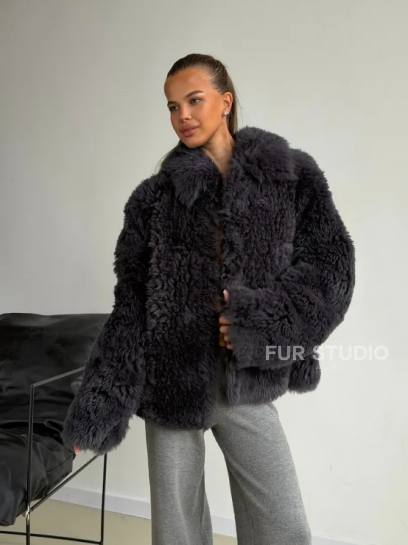 Короткая дубленка из овчины тиградо - фото 7