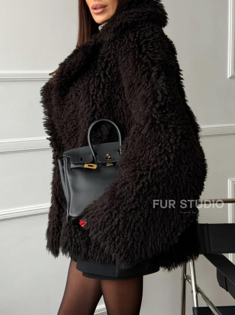 Коричневая дубленка из меха Тиградо - фото 3