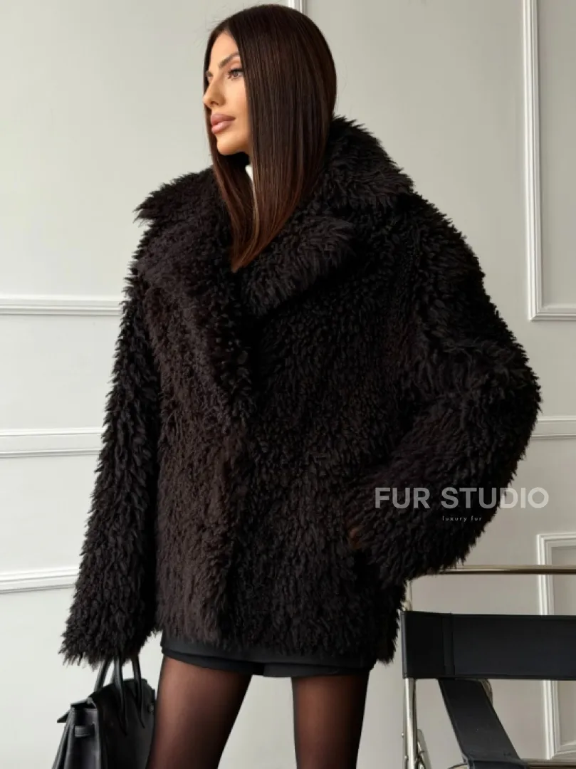 Коричневая дубленка из меха Тиградо - фото 4