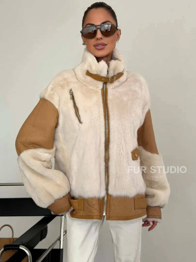 Комбинированная дубленка из норки и овчины