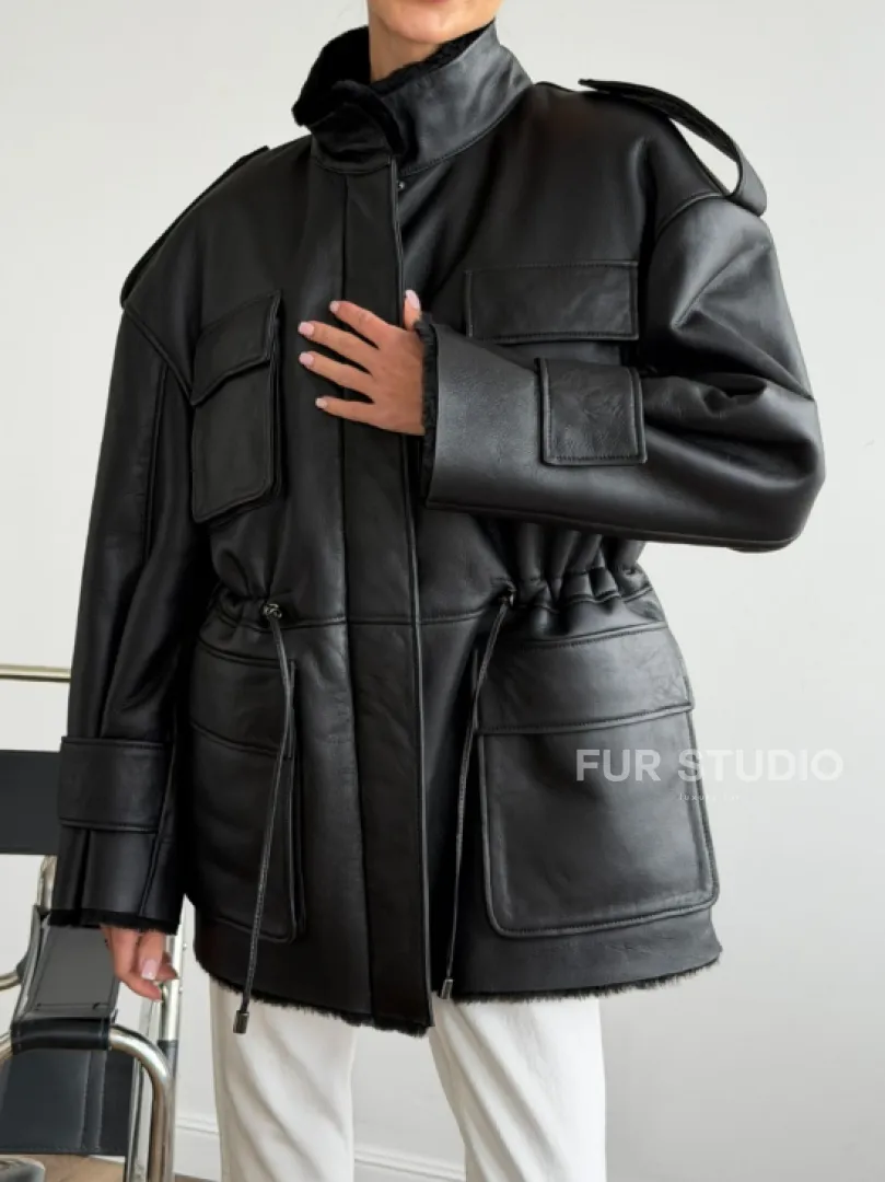 Черная куртка - дубленка из испанского мериноса - фото 3