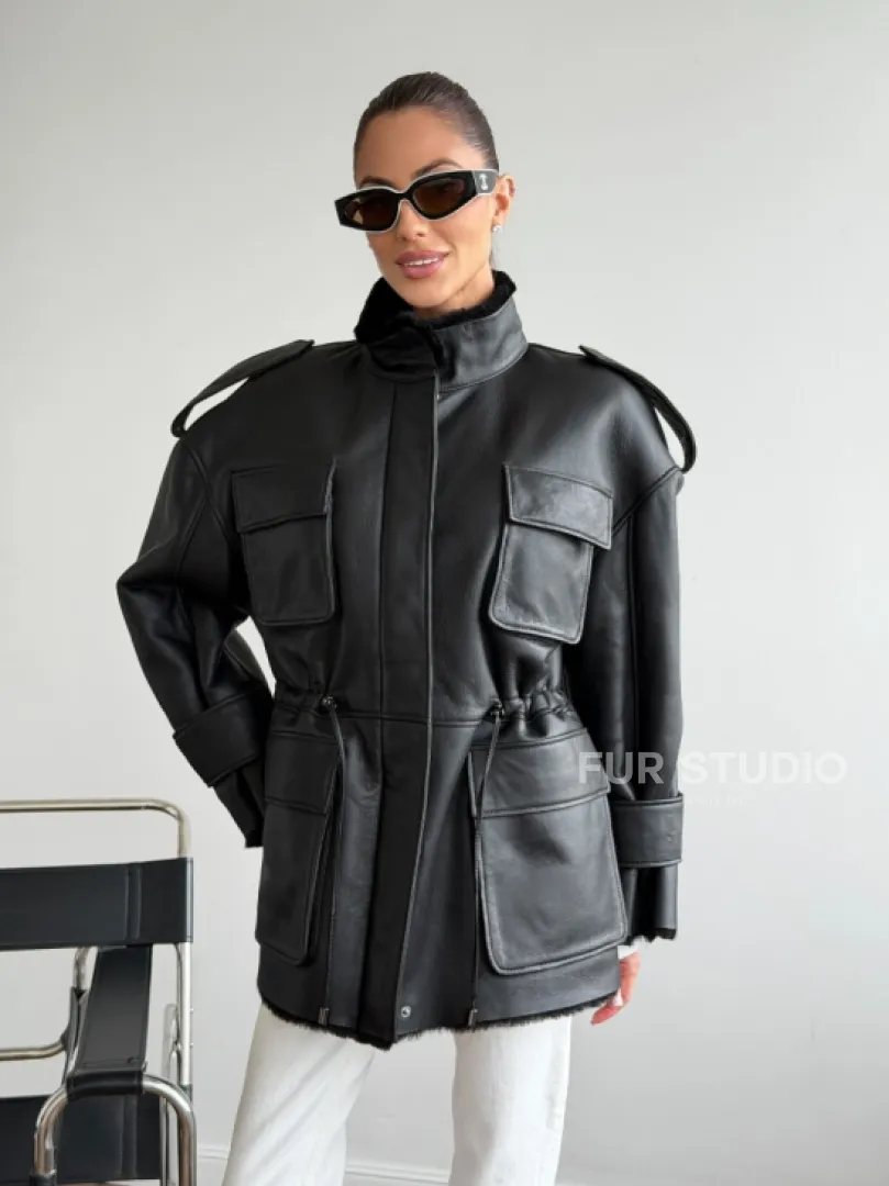 Черная куртка - дубленка из испанского мериноса - фото 8