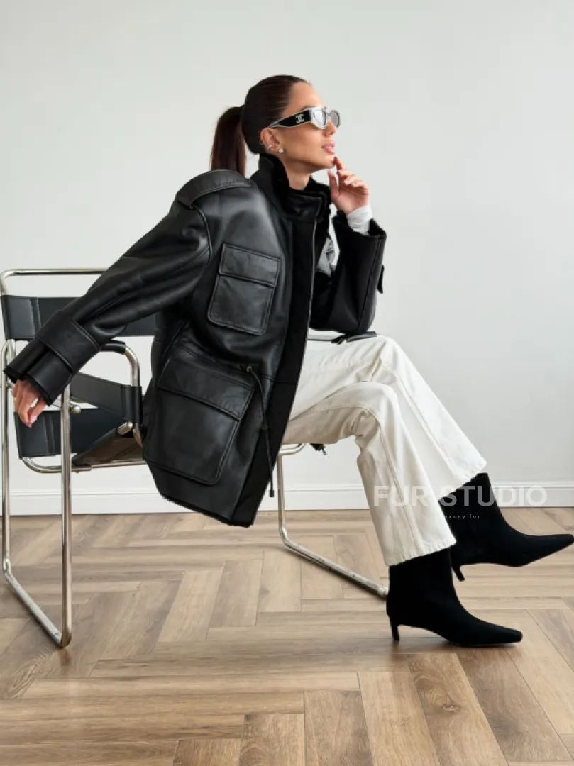 Черная куртка - дубленка из испанского мериноса - фото 9