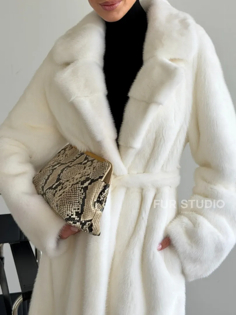 Белая норковая шуба в пол