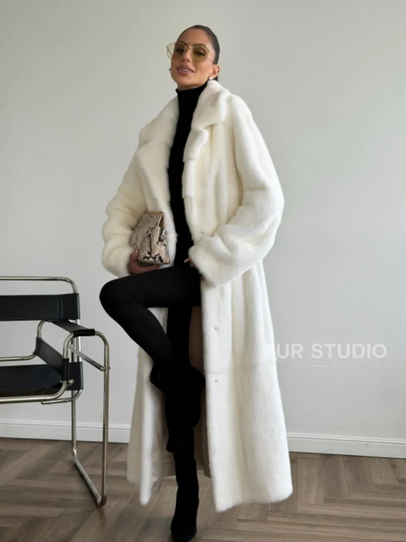 Белая норковая шуба в пол