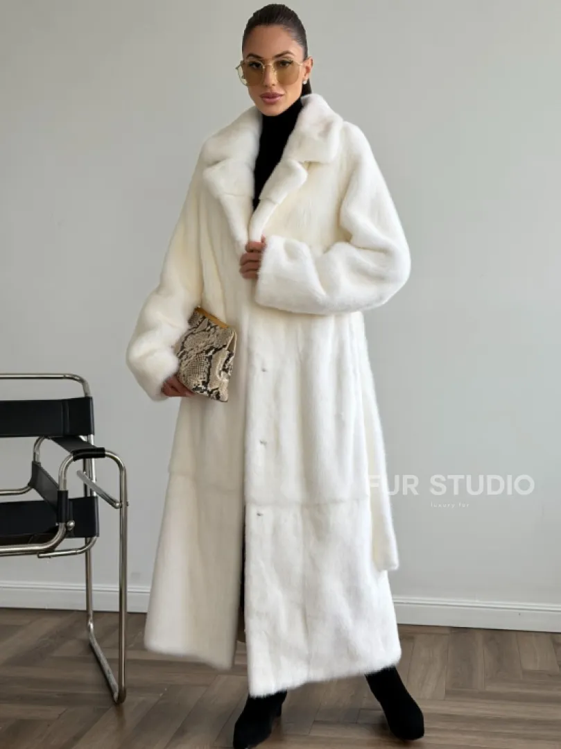 Белая норковая шуба в пол - фото 0