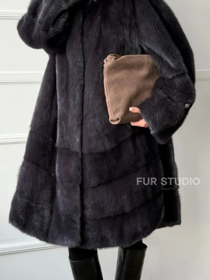 Норковая шуба с капюшоном - графит