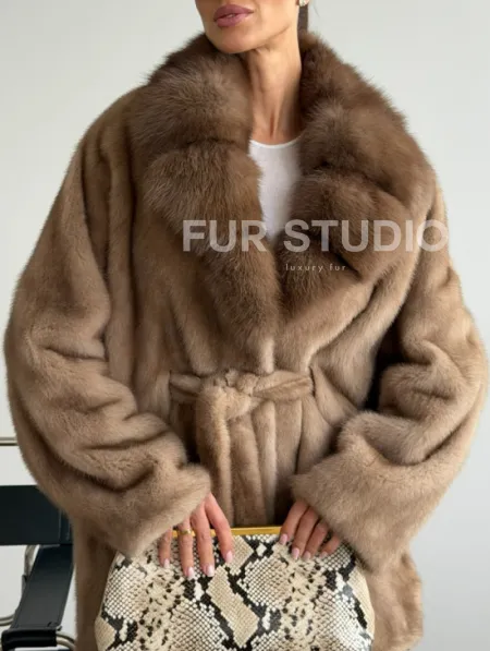 Шуба норковая с воротником куница - летучая мышь - фото 3